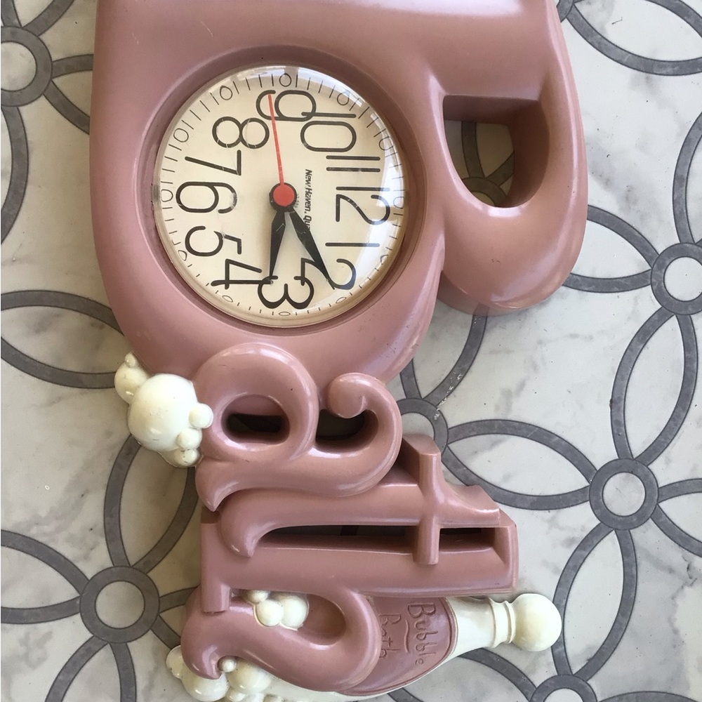 BURWOOD PINK RETRO VINTAGE BATHROOM SIGN/ CLOCK 1988 MADE IN THE USA